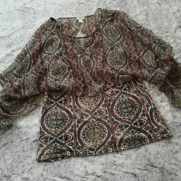 Anthropologie TINY Silk Caped Mosaic Layered Scarf Top Blouse ~ Small - Picture 6 of 17